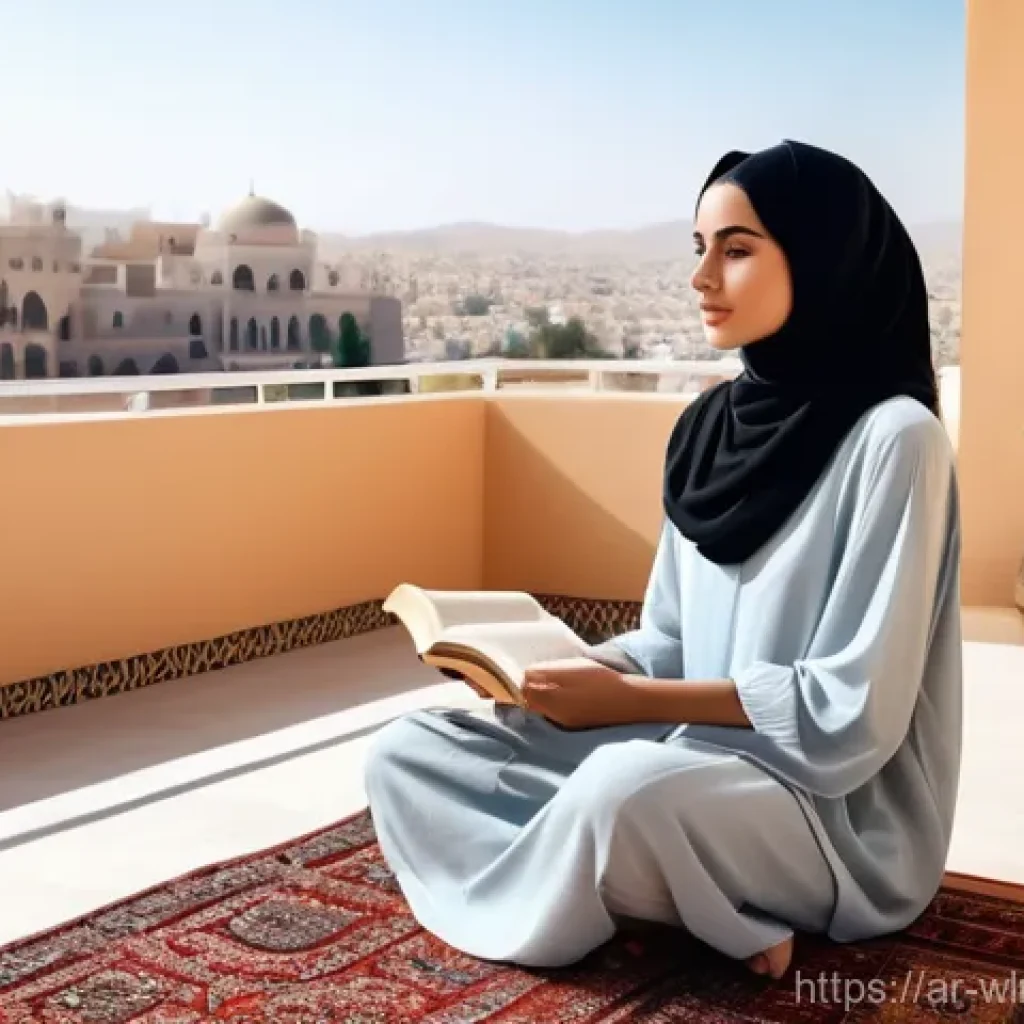 정신적 웰니스 향상 프로그램 설계하기 - **Prompt:** A young Arab woman in her late 20s, dressed in modest yet comfortable loungewear (such a...
