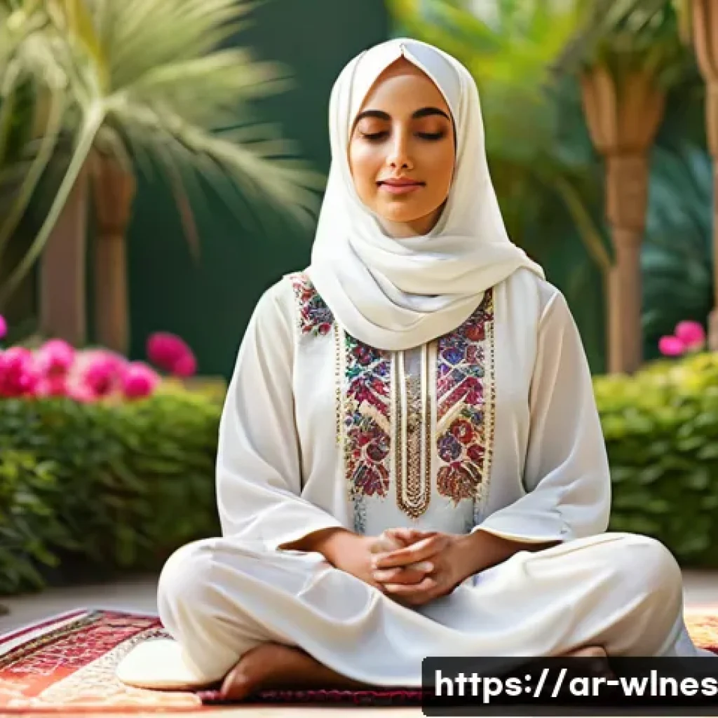 홀리스틱 웰니스 트렌드에 대한 분석 - **Mindful Serenity in a Traditional Garden:** A serene, ultra-realistic image depicting an Arab woma...