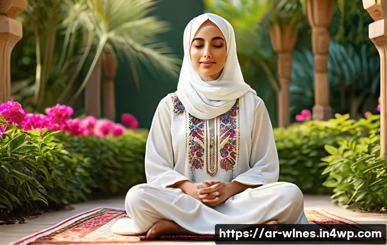 홀리스틱 웰니스 트렌드에 대한 분석 - **Mindful Serenity in a Traditional Garden:** A serene, ultra-realistic image depicting an Arab woma...