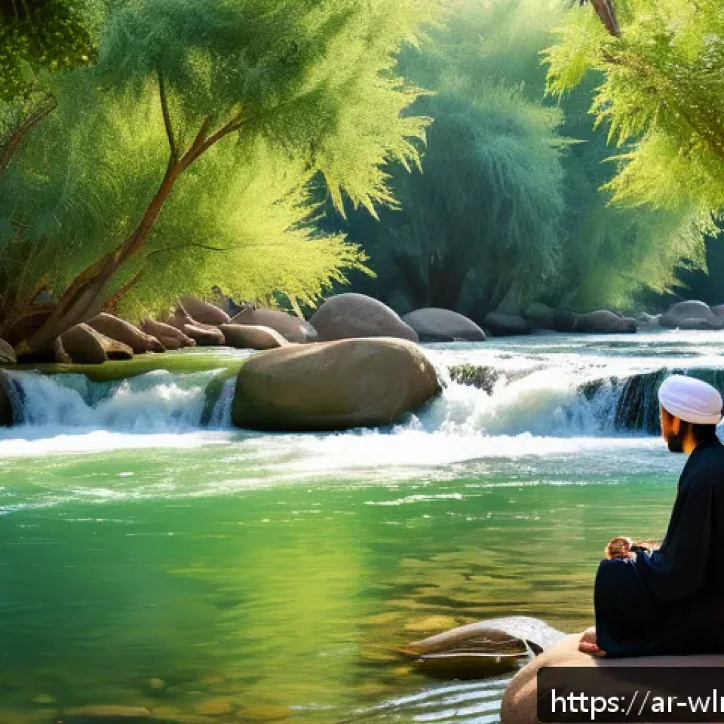 자연을 통한 심리 치료법 - A serene natural scene featuring a gentle flowing river with clear water cascading over smooth stone...