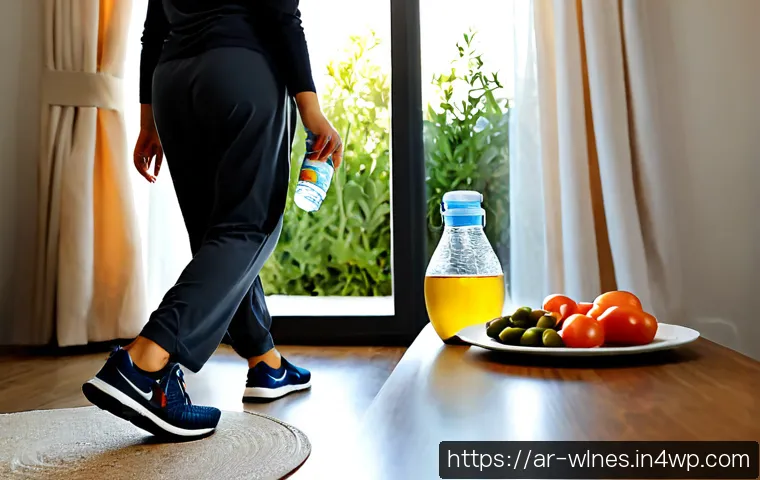 장기적인 웰니스 유지 전략 - Photorealistic wellness lifestyle scene in a bright modern Middle Eastern home, an Arab woman in mod...